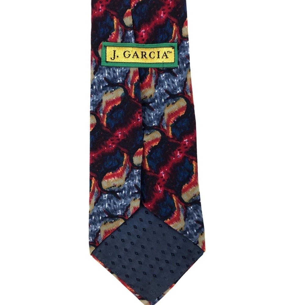 J. GARCIA Tie 100% Silk Red Gray Blue Multicolor Funky Abstract Necktie 3.5x60" - Picture 3 of 6